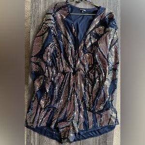 Fashion Nova Navy and Yellow Sequin Romper | Size 1X